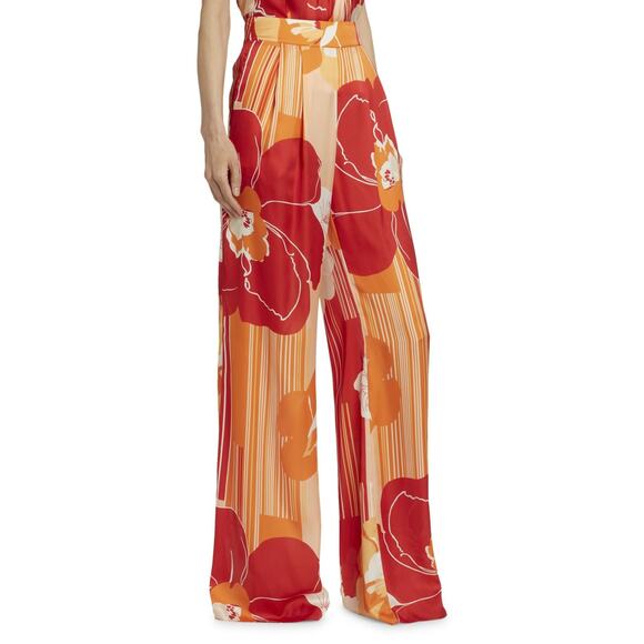 Ramy Brook Claudia Floral Satin High Rise Wide Leg Pants Size 2 - Picture 1 of 4